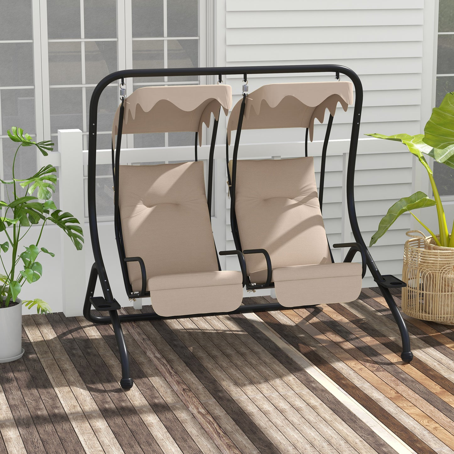 Outsunny Balancín De Jardín De 2 Plazas Con Bandejas 170x136x170 Cm Beige_1