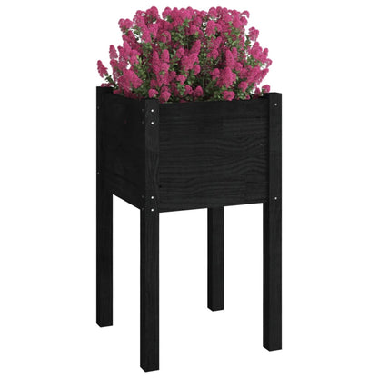 Jardinera De Madera Maciza De Pino Negro 40x40x70 Cm_2