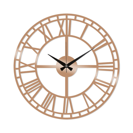 Reloj De Pared Circular Metal Números Romanos Cobre_0