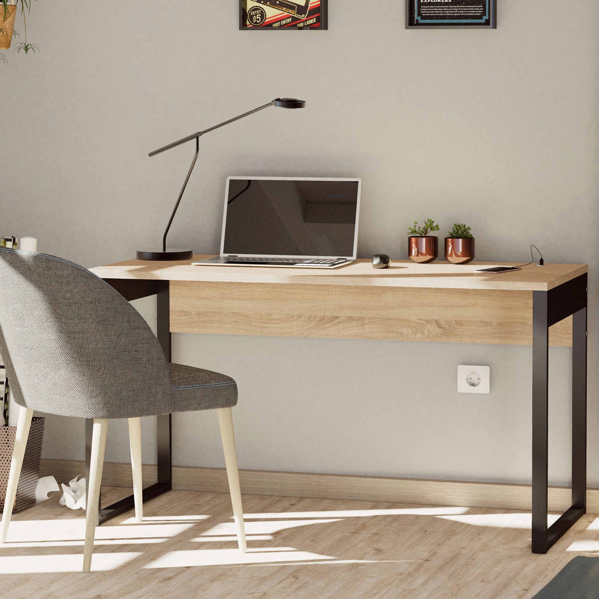 Escritorio Mesa De Ordenador Oficina Estudio, Patas Estructura Metálica Industrial 76x135x60cm, Briebe, Smuk, Madera_2
