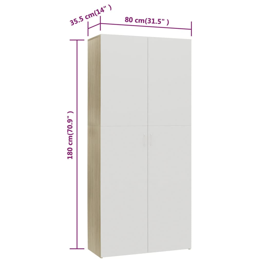 Vidaxl Mueble Zapatero Contrachapada Blanco Y Roble 80x35,5x180 Cm_2