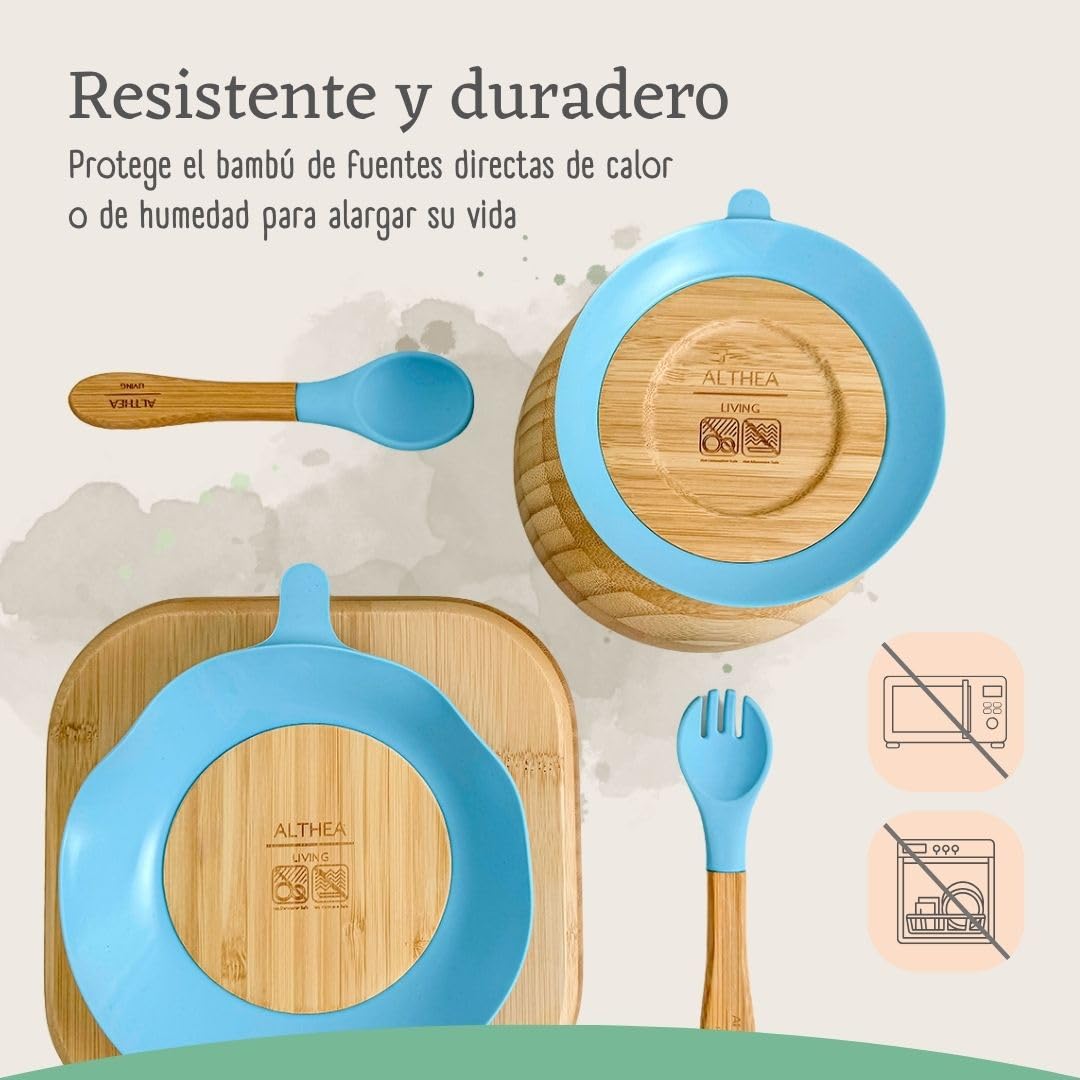 Vajilla De Bambú Natural - 4 Piezas - Azul Capri._5