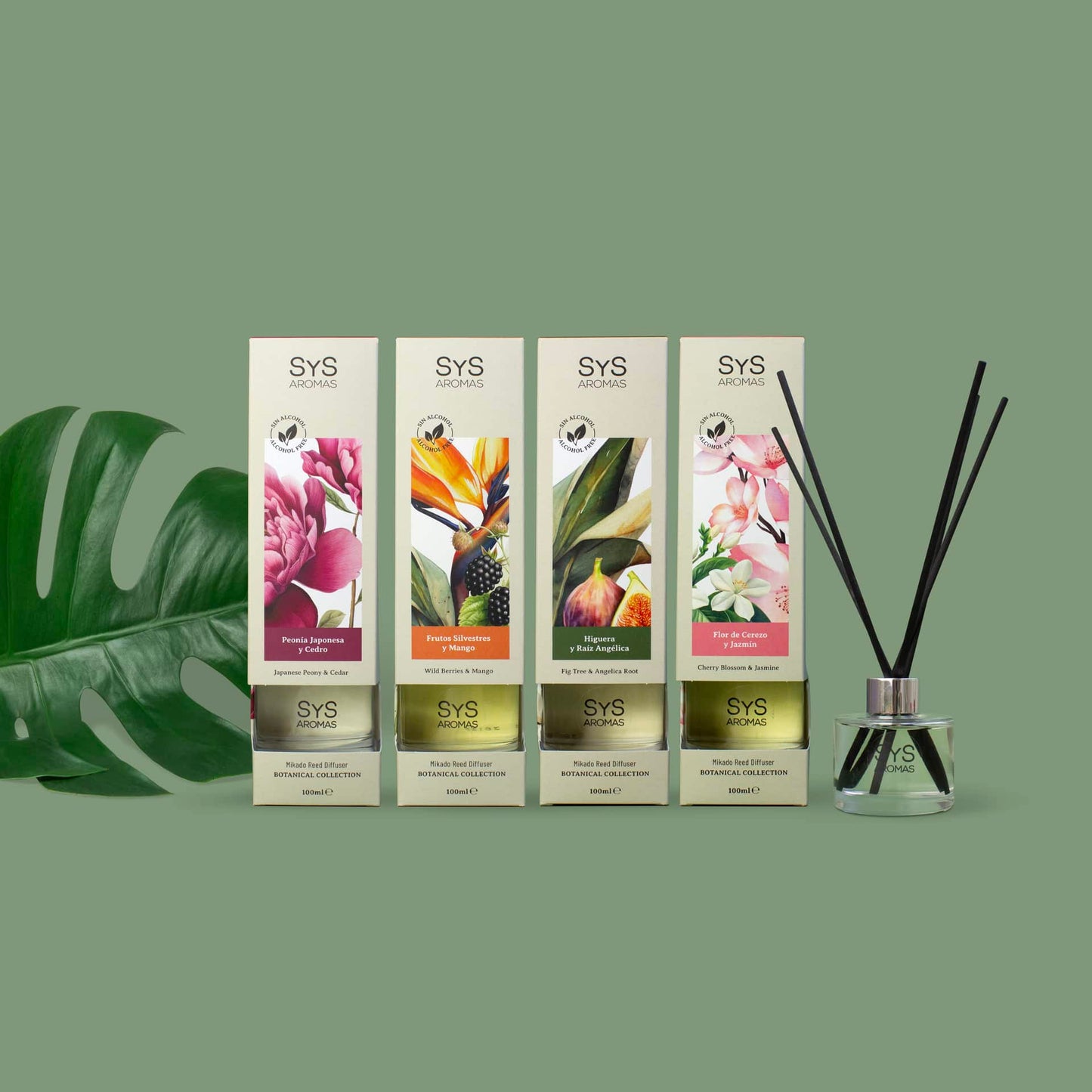 Sys Aromas Ambientador Mikado Peonía Japonesa y Cedro - Botanical - Sin Alcohol - Larga Duración - 100 Ml con 5 Varillas_3