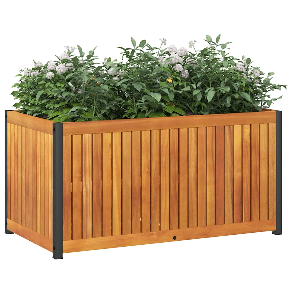 Jardinera De Madera Maciza De Acacia Y Acero 85x45x44 Cm_2