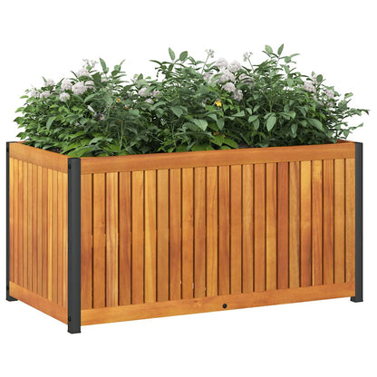Jardinera De Madera Maciza De Acacia Y Acero 85x45x44 Cm_2
