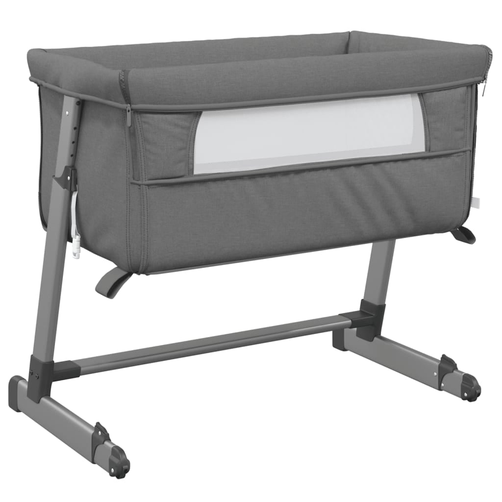 Vidaxl Cuna Con Colchón Tela De Lino Gris Oscuro_0