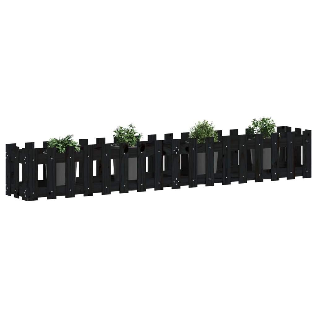 Arriate Elevado Jardín Con Valla Madera Pino Negro 200x30x30cm_2