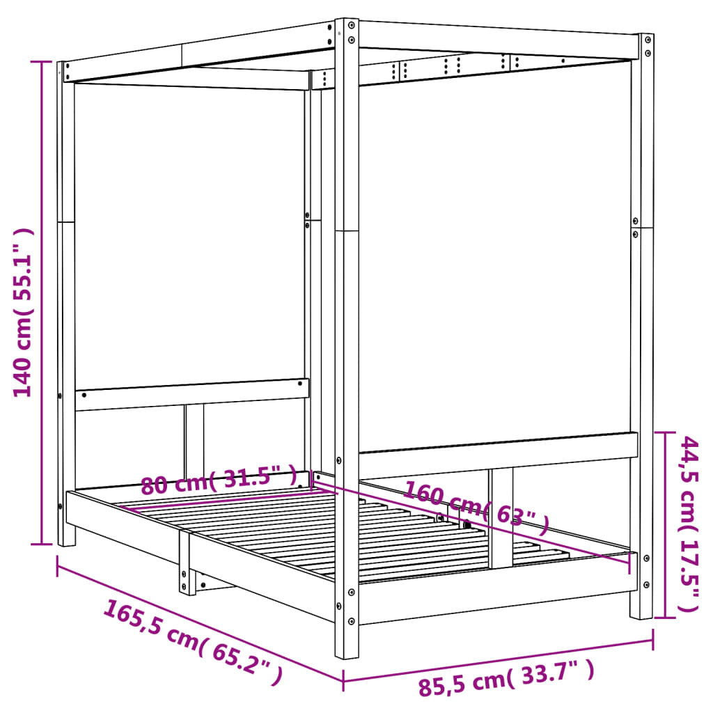 Vidaxl Estructura De Cama Para Niños Madera De Pino Negro 80x160 Cm_2
