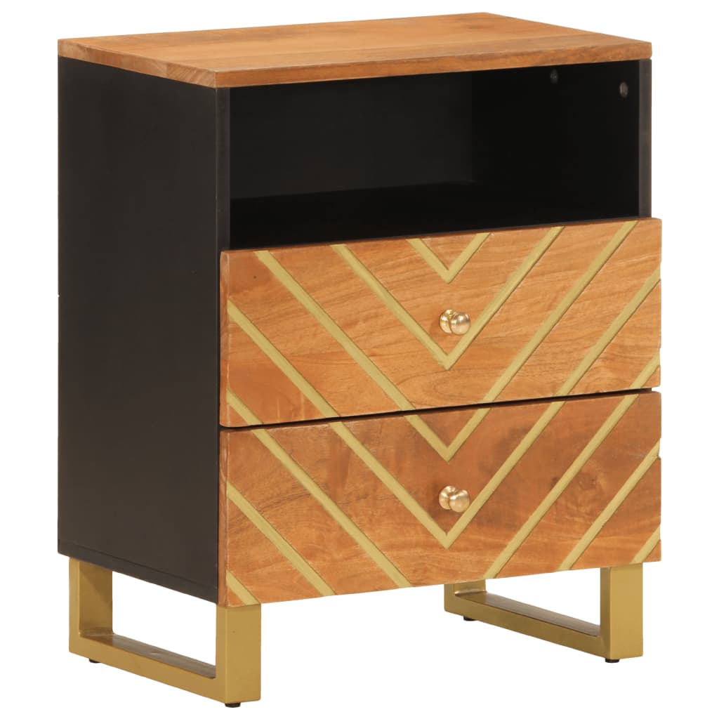 Mesita De Noche Madera Maciza Mango Marrón Y Negro 50x33x60 C_0