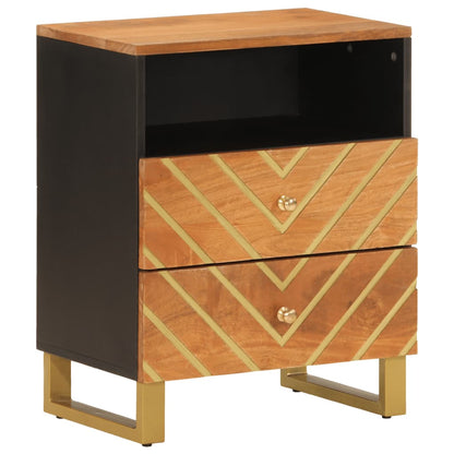 Mesita De Noche Madera Maciza Mango Marrón Y Negro 50x33x60 C_0