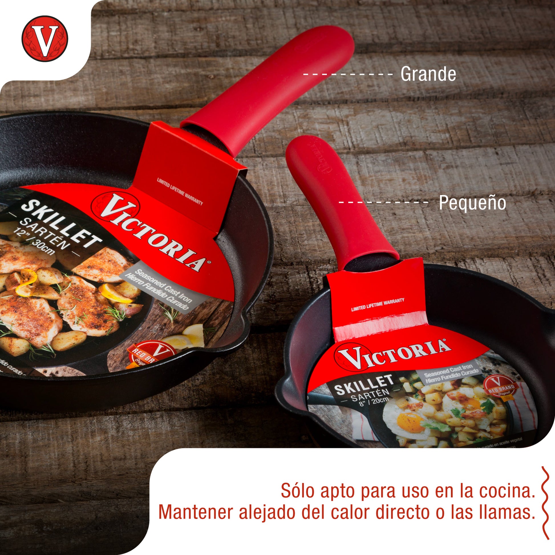 Victoria Funda Silicona Mango Protector Para Sartenes De Hierro Fundido Ø 16,5-20 Cm Resistente Al Calor, 35624, Rojo_3