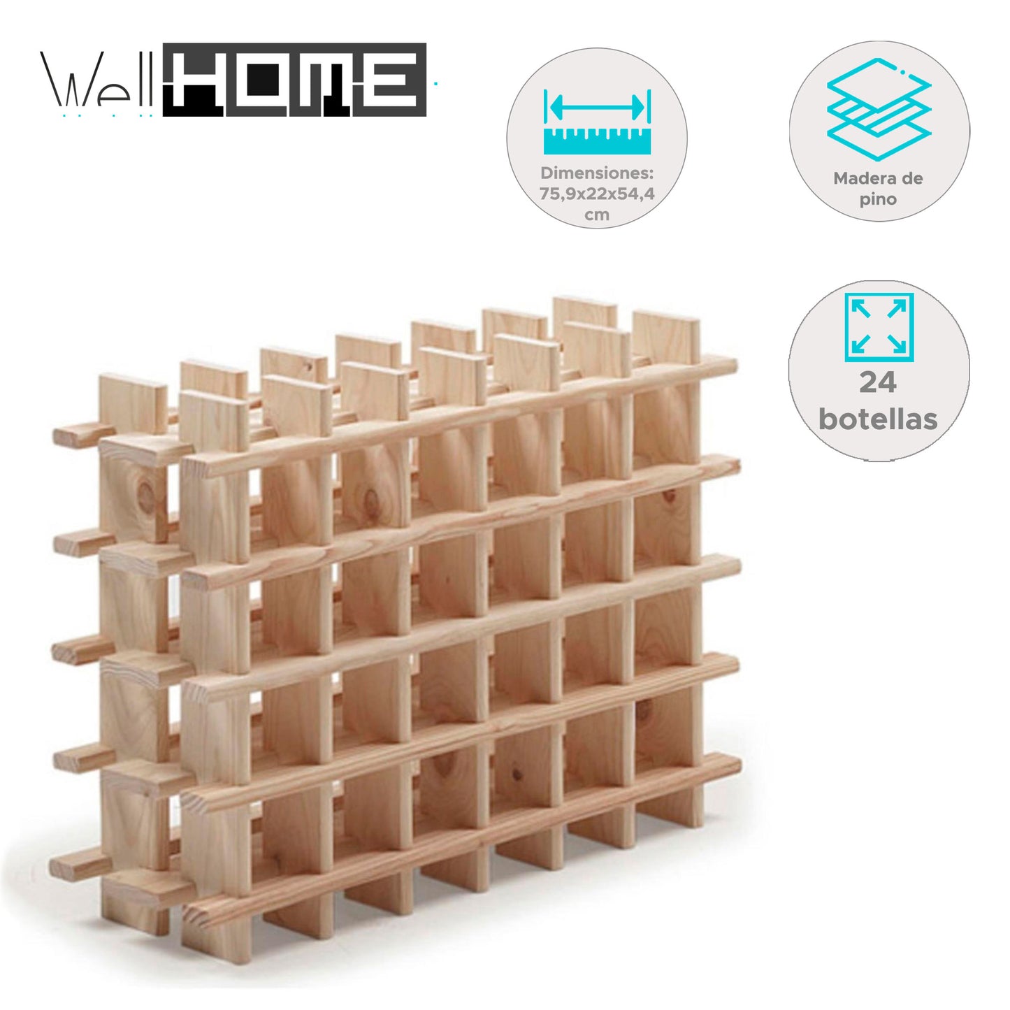 Botellero Modular Well Home Para 24 Botellas En Madera - 75,9x22x54,5 Cm_1