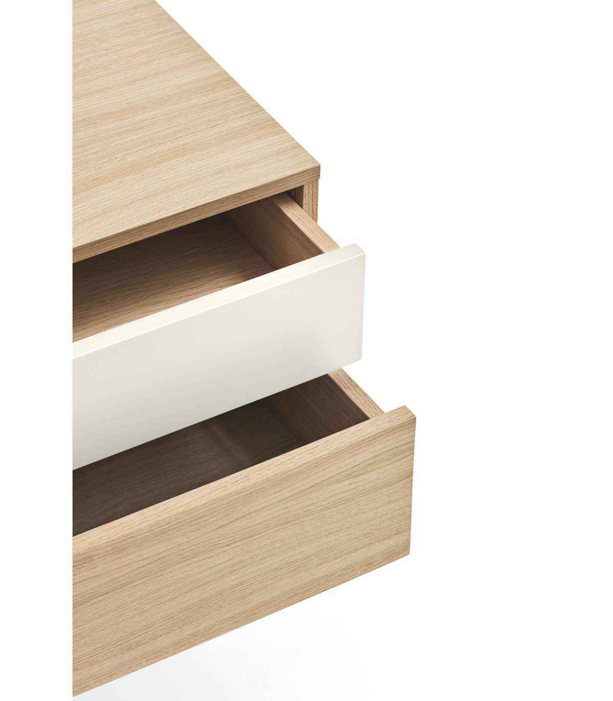 Mesita De Noche Para Dormitorio Modelo Yoko 2 Cajones Acabado Roble/crema, 35cm(ancho) 54c_2