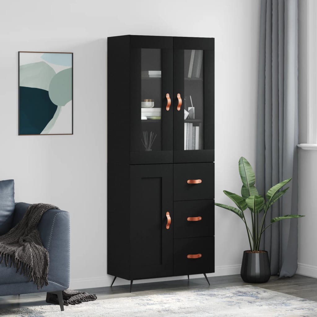 Aparador Alto Madera Contrachapada Negro 69,5x34x180 Cm_0