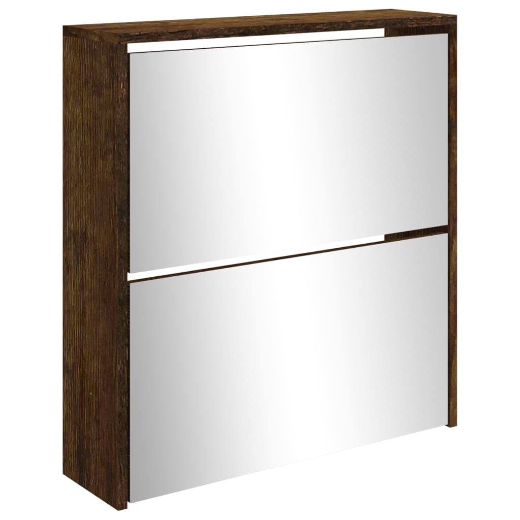 Vidaxl Mueble Zapatero Con Espejo 2 Niveles Roble Ahumado 63x17x67 Cm_3