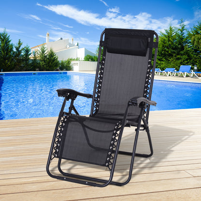 Outsunny Tumbona Plegable De Jardín Respaldo Ajustable Marco De Acero Negro_1