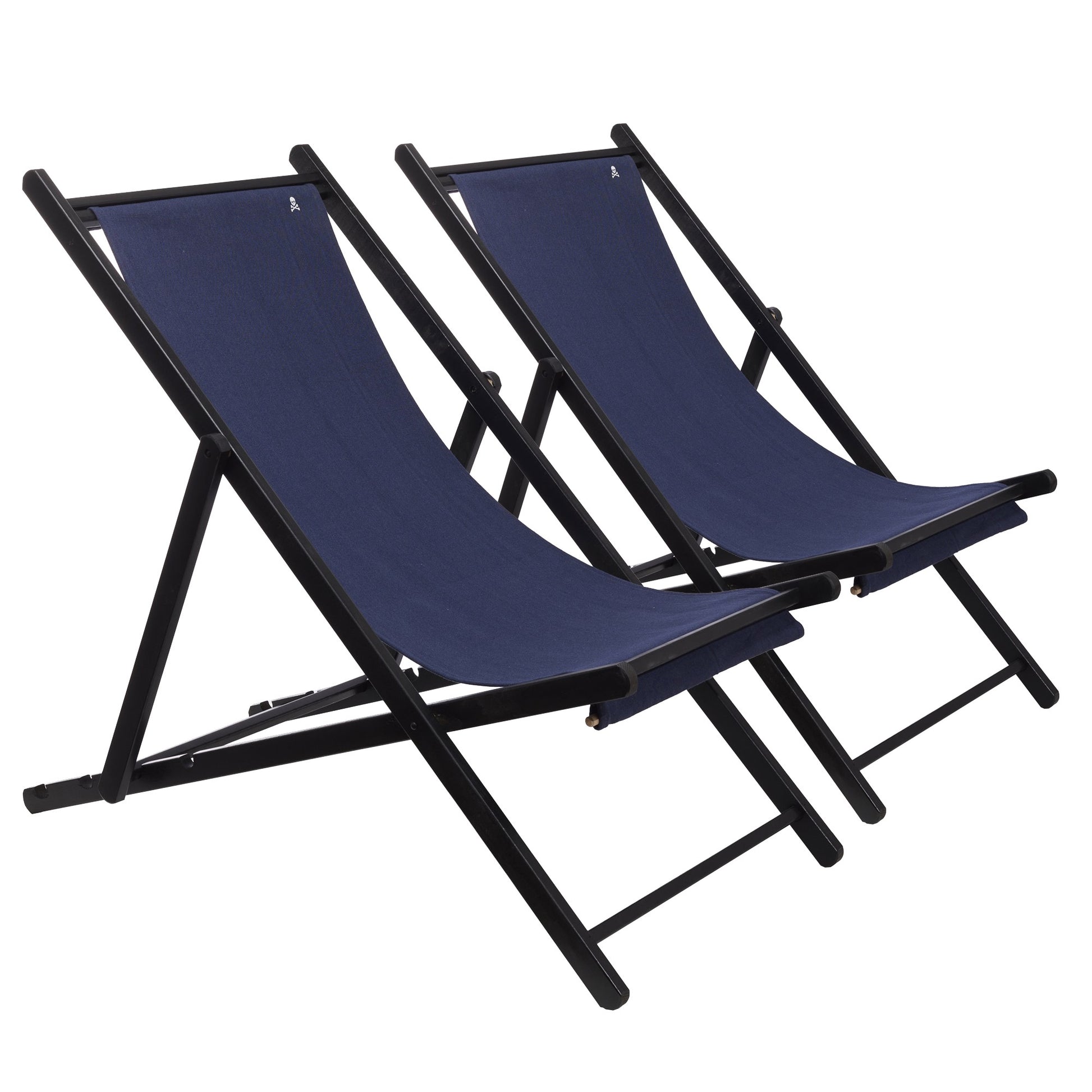 Set De 2 Hamacas Plegables De Madera De Haya, Azul Oscuro, Wengué, Sin Brazos - Scalpers_0