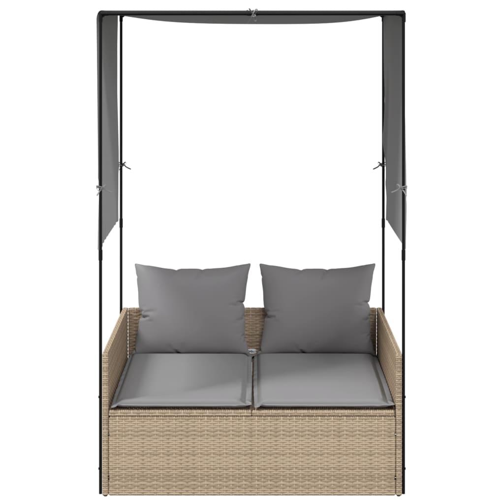 Tumbona Doble Con Techo Y Cortinas Ratán Sintético Beige / Vetonek_5