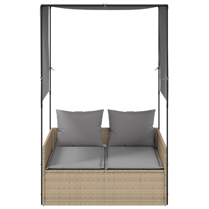 Tumbona Doble Con Techo Y Cortinas Ratán Sintético Beige / Vetonek_5