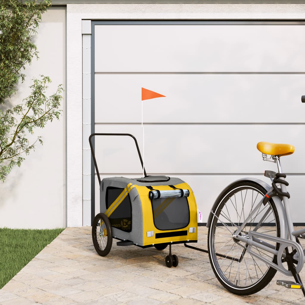 Remolque De Bicicleta Mascotas Hierro Tela Oxford Amarillo Gris_1