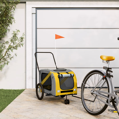 Remolque De Bicicleta Mascotas Hierro Tela Oxford Amarillo Gris_1