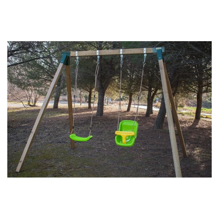 Columpio Doble De Madera Cuadrada Masgames Karai Junior Xl + Asiento Bebe._3