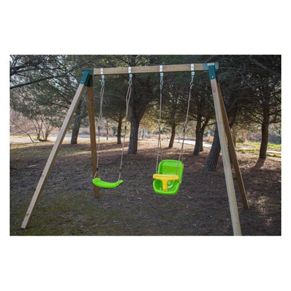 Columpio Doble De Madera Cuadrada Masgames Karai Junior Xl + Asiento Bebe._3