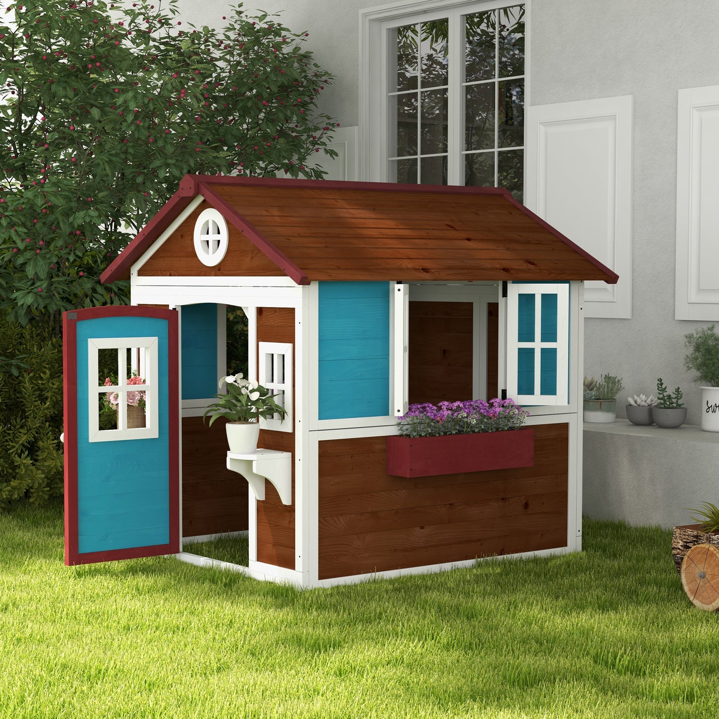 Outsunny Casa De Jardín Infantil Con Jardineras 114x126,4x135 Cm Marrón Oscuro_1