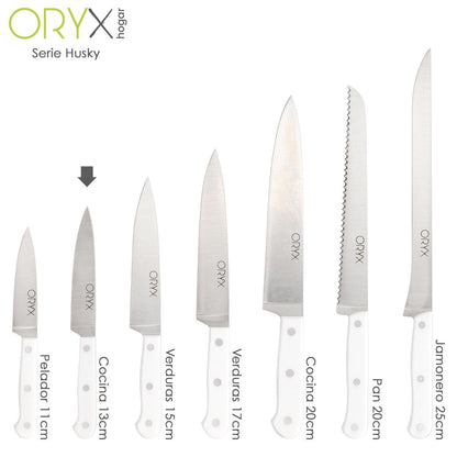 Cuchillo Husky Cocina 13 Cm. Hoja Acero Inoxidable, Cuchillo Carne, Cuchillo Pescado, Cuchillo Chef, Mango Ergonomico Blanco