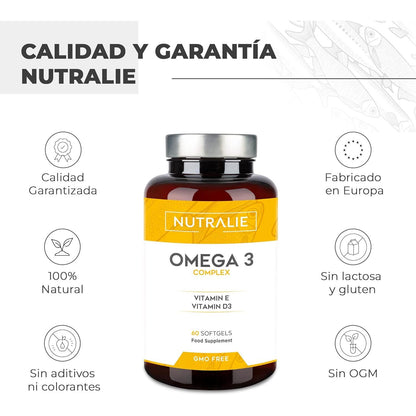 Complexo Ómega 3 2000mg + Vit E e D3 DHA EPA Nutralie 60 Cápsulas Softgel