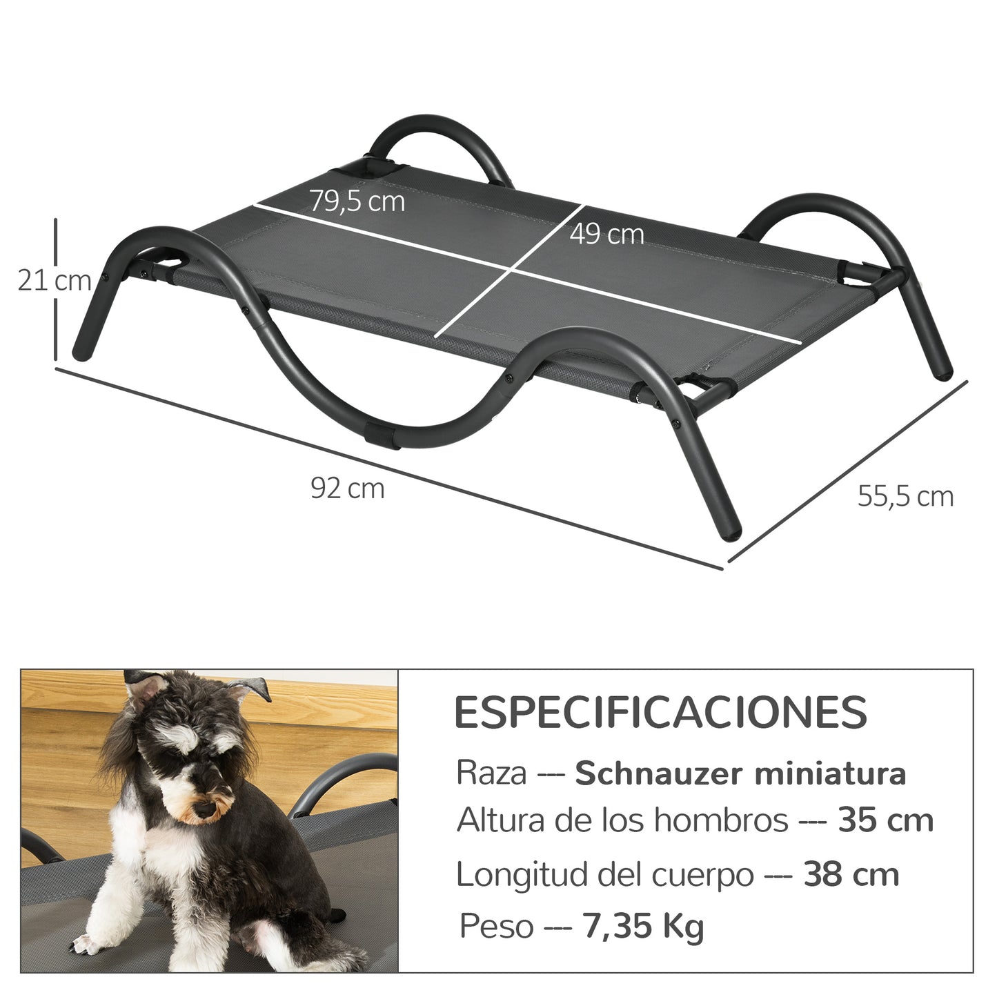 Pawhut Cama Elevada Para Perros Con Tela Malla Marco Curvo De Acero 92x55,5x21cm_2