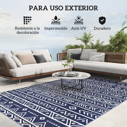 Outsunny Alfombra De Exterior 182x274 Cm Con Patrón De Geométrico Azul_5