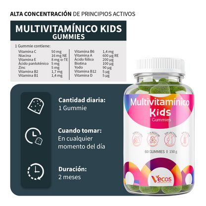 Multivitamínico Infantil Vecos 60 Gummies | Defensas Y Crecimiento | Vitaminas A, C, D + B_2