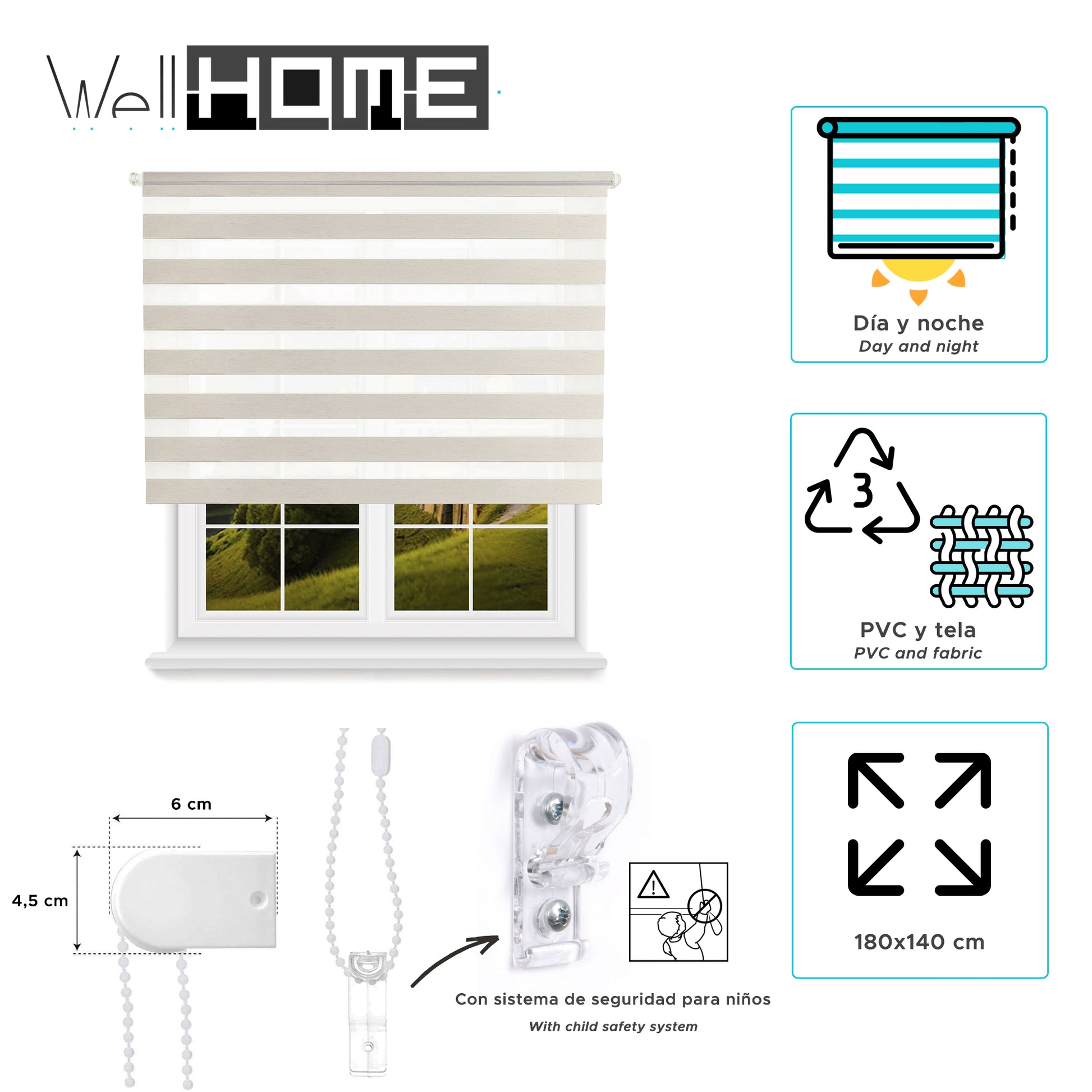 Estor Efecto Lino 180x140cm Enrollable Día/noche Wellhome_1