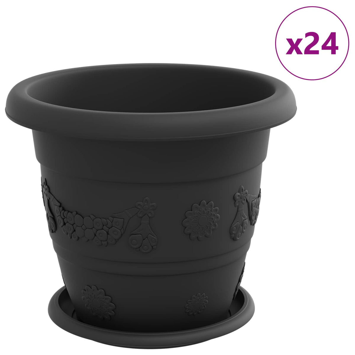 Macetas 24 Uds. Negro Ø 26 X 21.5 Cm Plástico_0