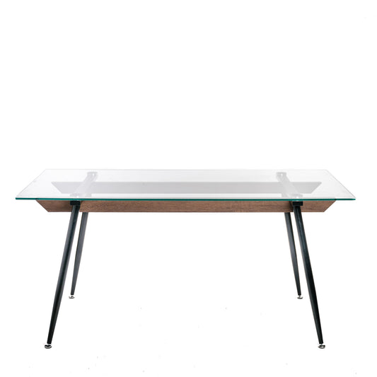 Mesa Comedor Salón Estructura Metal Y Madera Tapa Cristal 6 Personas Industrial Vintage 160x80xh75_0