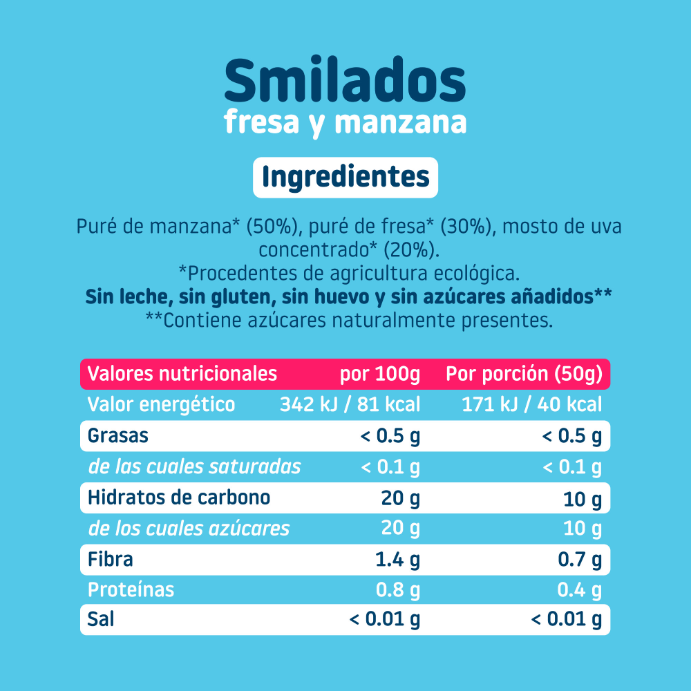 Pack de 2 gelados infantis Smilado Morango e Maçã ECO 100% fruta SMILEAT 250 g/unidade