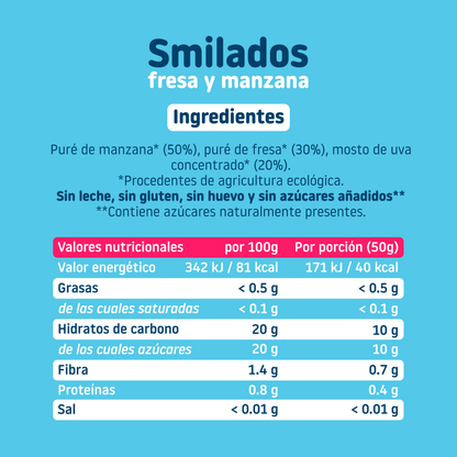 Pack de 2 gelados infantis Smilado Morango e Maçã ECO 100% fruta SMILEAT 250 g/unidade