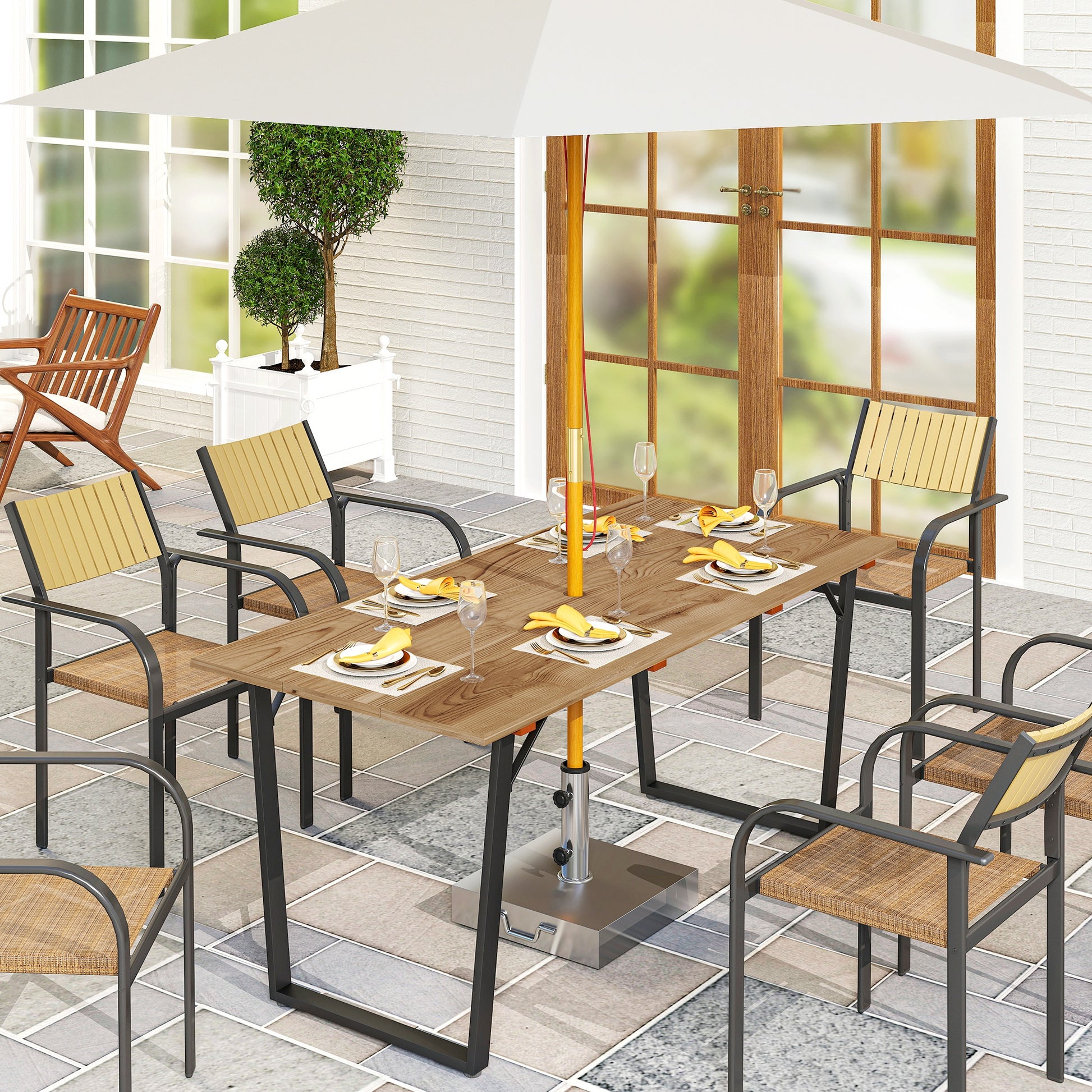 Outsunny Mesa Comedor De Jardín De Madera Con Encimera De Listones Natural_1