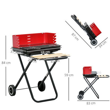 Outsunny Barbacoa De Carbón Plegable Portátil 2 Ruedas Ajustable 57x64x83cm_2