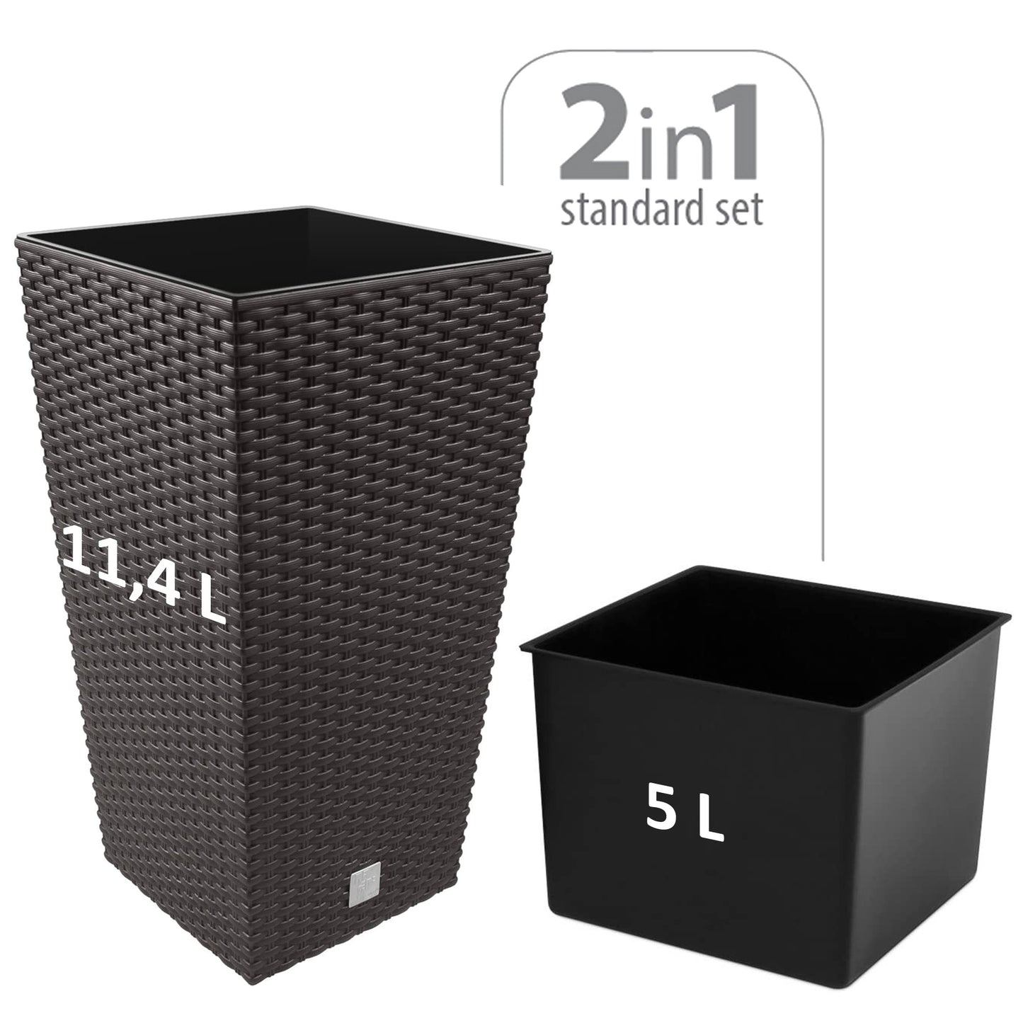 Maceta Rato De 11,4 Litros Con Inserto 20 X 20 X 37,6 Cm En Color Ocre Oscuro