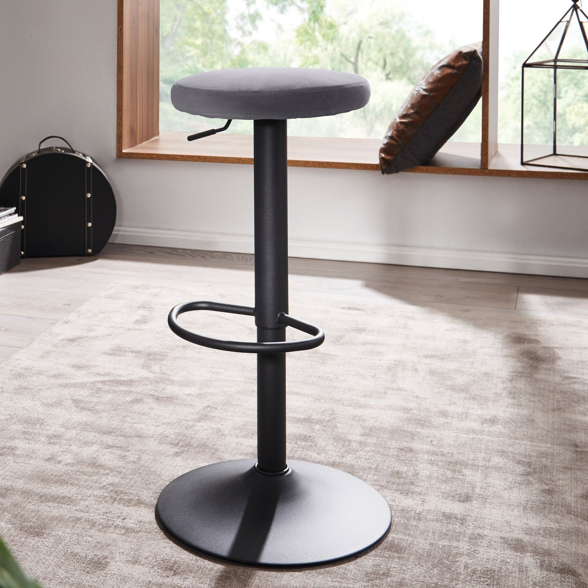 Taburete De Bar De Terciopelo Gris Oscuro Sin Respaldo 58 - 79 Cm_1