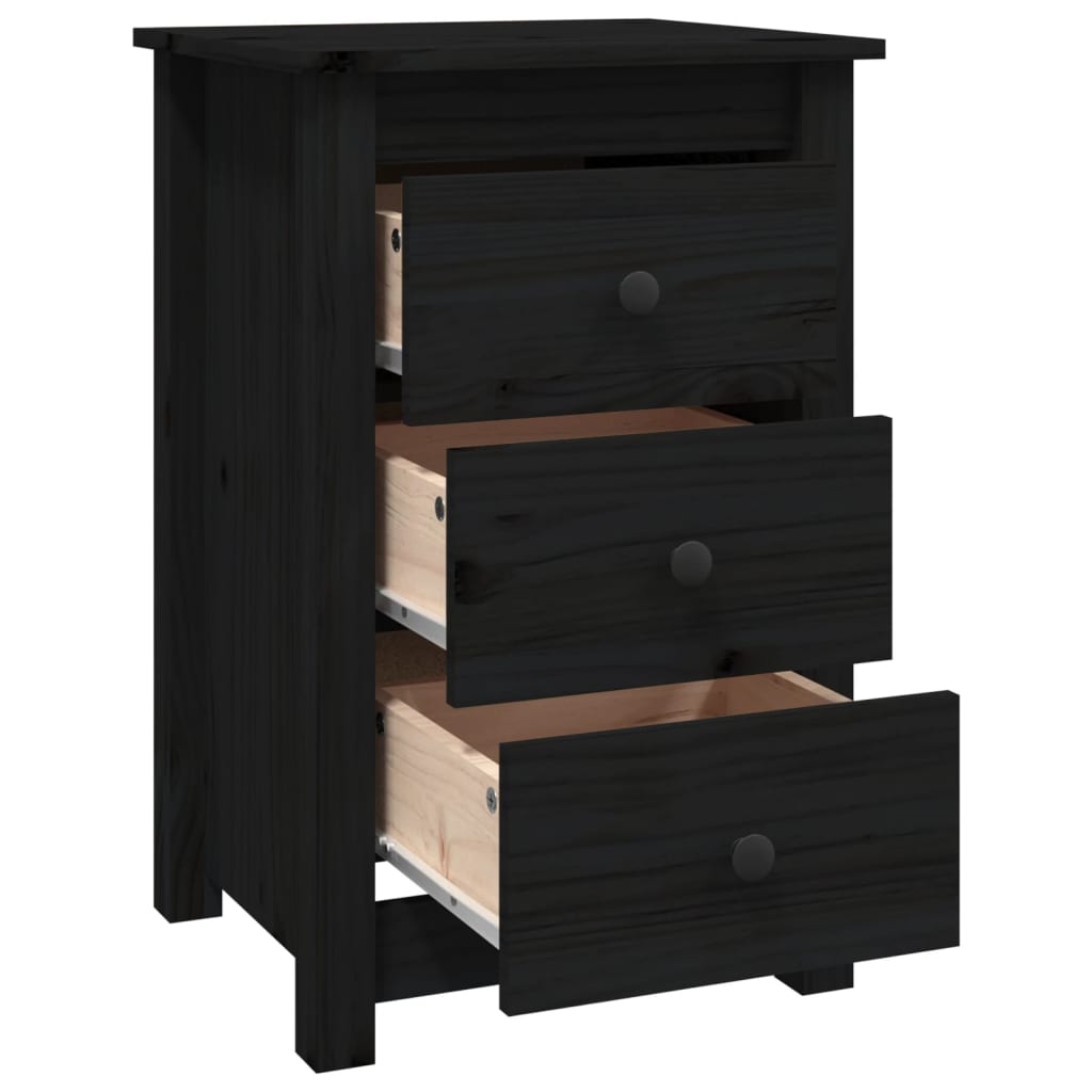 Mesita De Noche Madera Maciza De Pino Negro 40x35x61,5 Cm_2