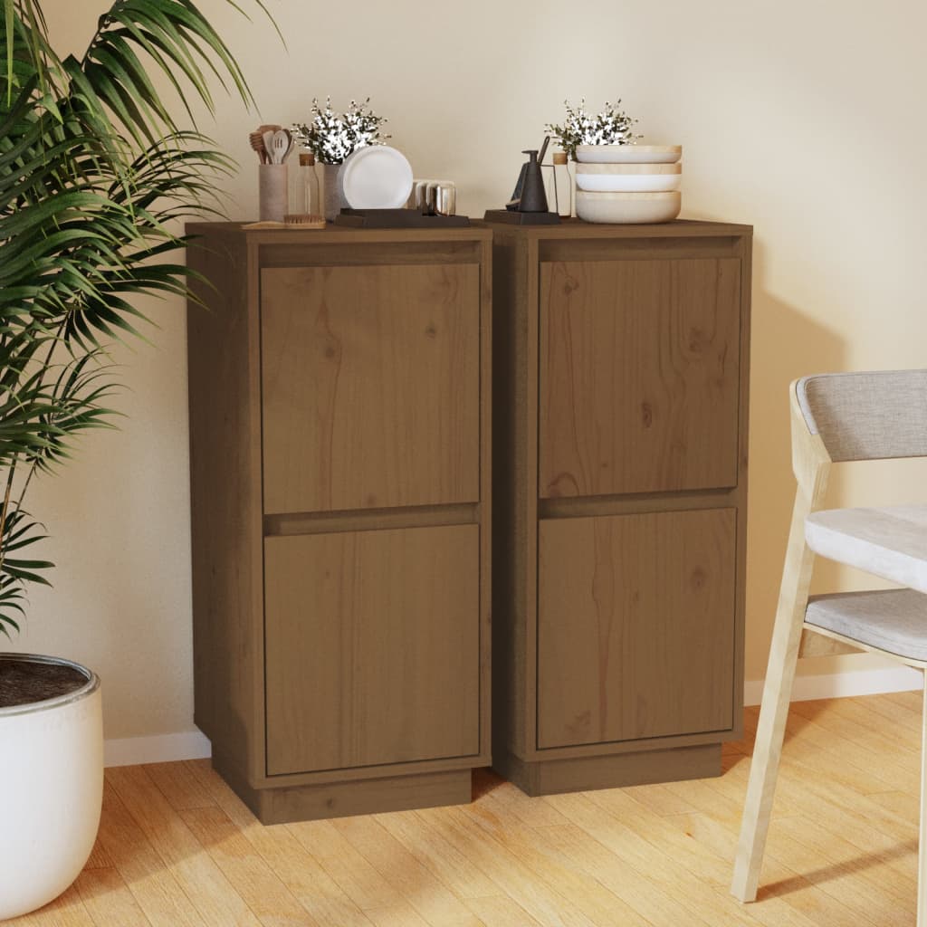 Aparador 2 Uds Madera Maciza De Pino Marrón Miel 31,5x34x75 Cm / Vetonek_3
