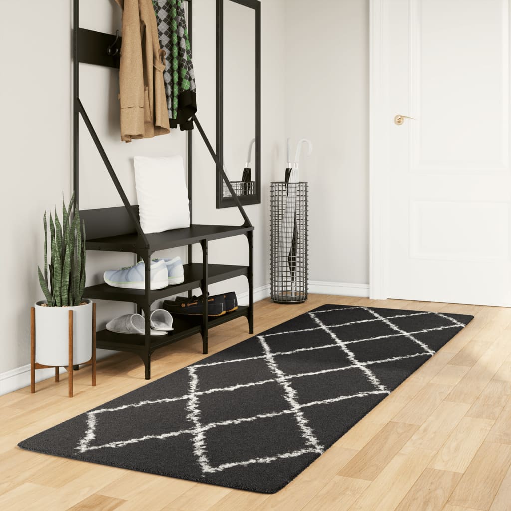 Alfombra De Pelo Largo Moderna Pamplona Negro Y Crema 80x250 Cm / Vetonek_1