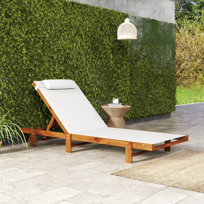 Outsunny Tumbona Reclinable De Madera Con Ruedas Respaldo Ajustable Blanca_4