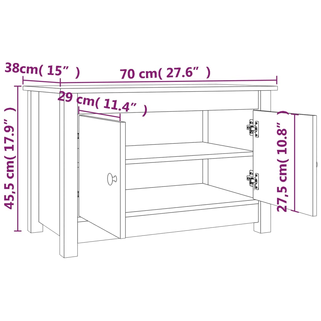 Armario Zapatero De Madera Maciza De Pino Gris 70x38x45,5 Cm / Vetonek_3