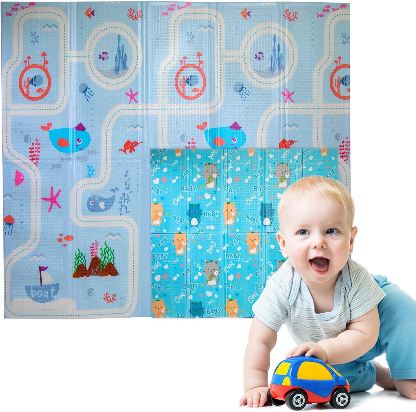 Alfombra Bebe, 1.5cm Grosor, Diseño Infantil, 200 X 180 Cm, Acolchada De Xpe, Reversible_0