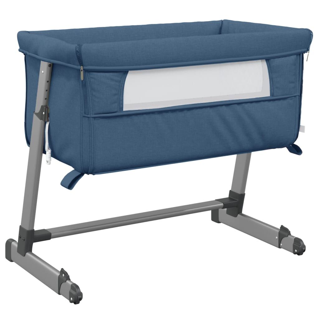 Vidaxl Cuna Con Colchón Tela De Lino Azul Marino_0