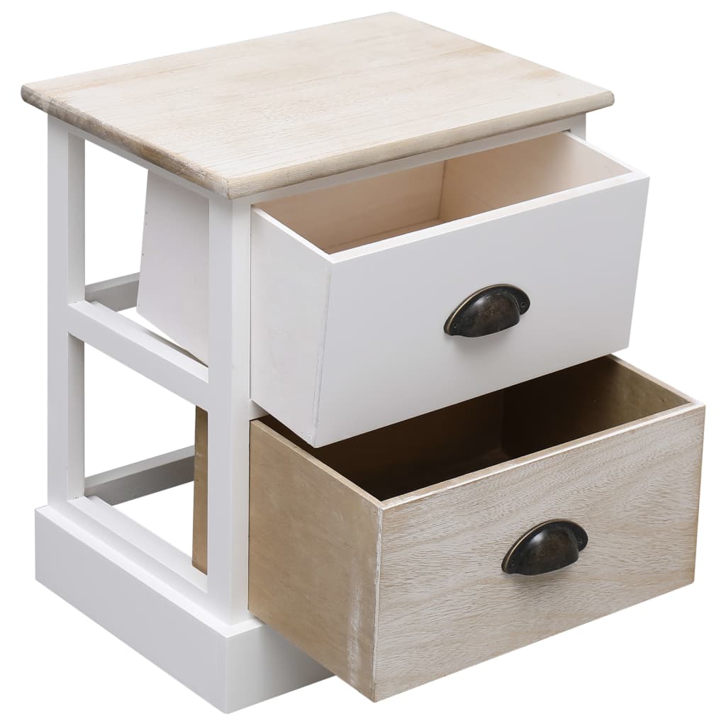 Mesita De Noche Madera De Paulownia Blanco Y Natural 38x28x45cm_0